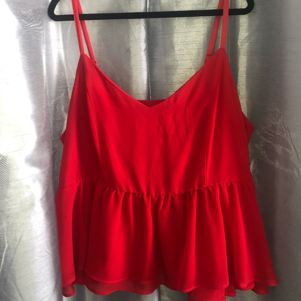 Red Chiffon Crop Peplum Cami Size 2